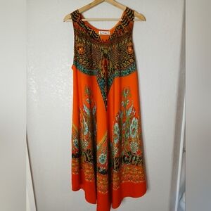Anthropologie Lapogee Colorful Batik Boho Print Flowy Sleeveless Midi Dress